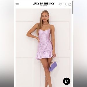 Lucy in the sky- Monique Satin Ruched Ruffle Dress in Purple